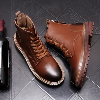 Британски стил за мъже ежедневното колан от естествена кожа ботуши demisezonnyj обувки на платформа красив ботильоны каубой botas hombre chaussures