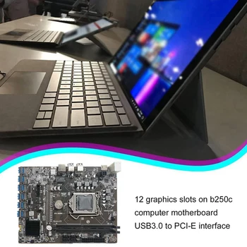 Дънна платка B250C Mining с процесор G3900+1XDDR4 8G 2666MHz RAM+Кабел превключвател 12XPCIE до USB3.0 Платка слота за карти за БТК