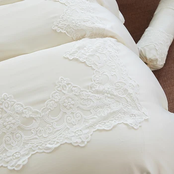 Бял памук, коприна луксозен кралски комплект спално бельо king queen размер Европейския пухени спално бельо Мода дантела принцеса легло пола набор от