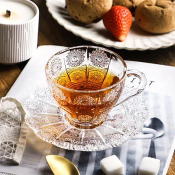 Стъклена Чаша с Дръжка Vintage Creative Light Luxury Household Products Office Afternoon Tea Coffee Cups Set Cupulas De Cristal D