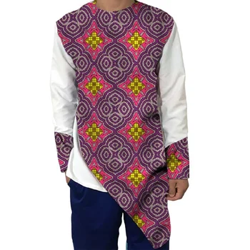 Асиметрия Дизайн Нигерийская мода Мъжки Блузи Дълъг Ръкав Лоскутные Ризи Восък/Бял Индивидуален Африка Вечерни Дрехи