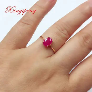 Xin Yipeng 18K жълто злато с инкрустирани истински натурален рубин комплект пръстен на пръста си висулка изискани бижута от скъпоценни камъни сватбен подарък за жени 5×7 мм