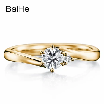 BAIHE Solid 10K White Gold(AU417) About 0.25 ct Certified Round Moissanite Engagement Wedding Women Trendy Fine Jewelry Gift Ring