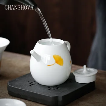 CHANSHOVA 230 мл Традиционен Китайски Висока Печене Творчески Ръчно Декориран Керамичен Чайник Домашен Бял Порцеланов Чайник H266