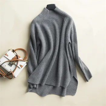 нова мода козе кашмир ананас зърно дебел вязаный женски полувысокий яка открит подгъва пуловер пуловер, бял 5 цвята M-L