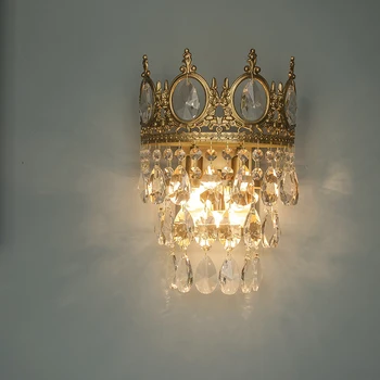 Френска сънливи нощна лампа спалня высокосортный Месинг Crystal ретро луксозна короната фон, с монтиран на стената лампа, дневна с монтиран на стената лампа