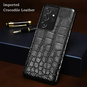 Естествена Крокодилска Кожа Матов Калъф за Телефон Samsung Galaxy S21 Ultra S20 FE S10 S21 Plus Note 20 Ultra A71 A72 A51 A52