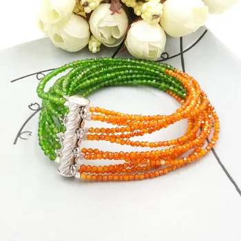 Lii Джи Real Сиянието Diopside,Orange Zircon 12 Rows 925 Sterling Silver Fine Delicate Bracelet For Women Fashion Jewelry