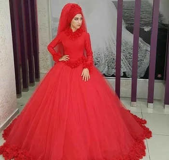 2020 Мюсюлманската Червено Сватбена Рокля С Дълги ръкави Официална Празнична Облекло сватбената Рокля На Поръчката Плюс Размера на сватбена рокля Vestido De Новия