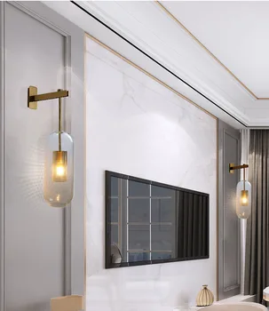 Скандинавски Черно злато, с монтиран на стената лампа, бяла стъклена лампа спалня Нощни Ресторант Преминаване Стенни Аплици баня вътрешно осветление осветителни тела