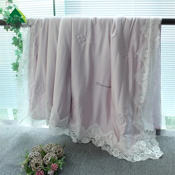 Светло Лилава Финото Дантелено Лятно Одеало От Lyocell Tencel Fabric Air Condition Quilts Queen King Size Soft Adult Double Comforter