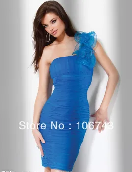 безплатна доставка 2018 нов халат soiree de vestido de феста едно рамо сексуално официално синя къса рокля за абитуриентски рокли, шаферски