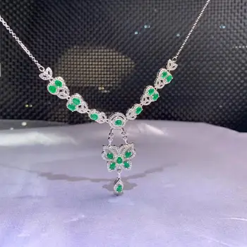 MDINA Luxe Elegante Stijl Groene Natural emerald Edelsteen Ketting Voor Vrouwen Zilveren Sieraden Verjaardag Party Ornament
