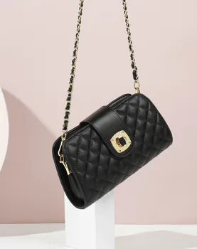 Кожена чанта дамски 2019 нова чанта на едно рамо наклонена чрез женска чанта модна верига Lingge