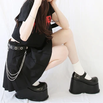 Супер Thick Bottom Mary Jane Ultra High Heels Shoes Female 12cm Japanese Harajuku Cos Пънк Jk Uniform Студентски Готически Платформа