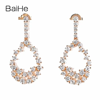 BAIHE Solid 14К Rose Gold H/SI Natural Diamond Earrings Wedding Trendy Fine Jewelry Party Water droplet Stud Earrings Момиче Women