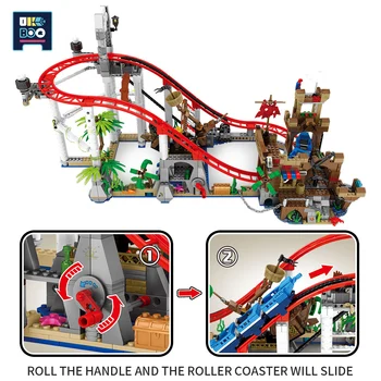 UKBOO 1572PCS City Pirate Base Roller Coaster Theme Park, Model Building Blocks Eductional САМ Figures Bricks Toys For Children