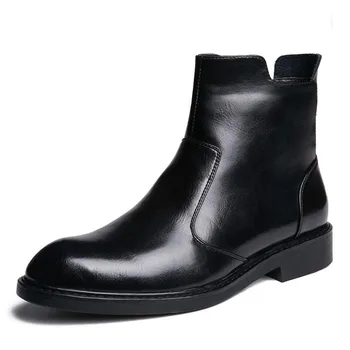 Корейски стил мъжки обувки черни ежедневни обувки есен зима оригинални кожени обувки джентълмен красив челси ботильоны botas masculinas