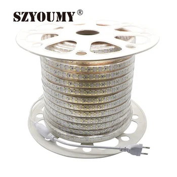 SZYOUMY 200pcs Clamps + 100m SMD 2835 180LEDS/M Double Row Waterproof Led Strip 220V бяла color with 3pcs extra power plug
