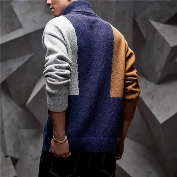 Пуловер с висока яка мъжка зимна нов корейски младежки свободен приятелка мъжки вязаный пуловер с дълъг ръкав модерно мъжко облекло