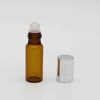 5 ml x 500 brown roll on glass bottles for essential oil with silver aluminum cap,5cc perfume glass bottle roller with amber vial