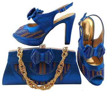 Нова мода D. blue shoes match bag series with bowtie african lady shoes and purse set for dress MM1038,ток 11 cm